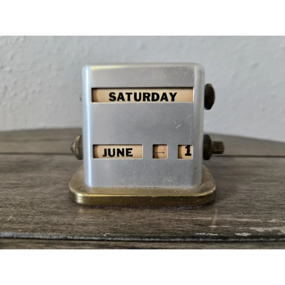 Vintage Park Sherman ART DECO MCM Small Aluminum & Brass Perpetual Desk Calendar
